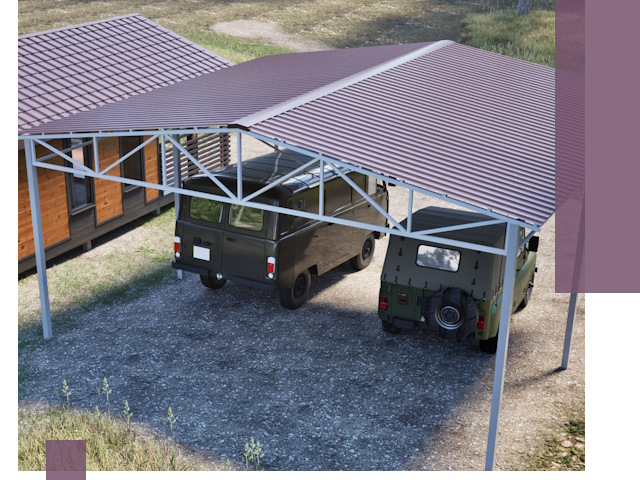 Двускатные навесы под ключ в Устях-Илимске — изготовление и монтаж